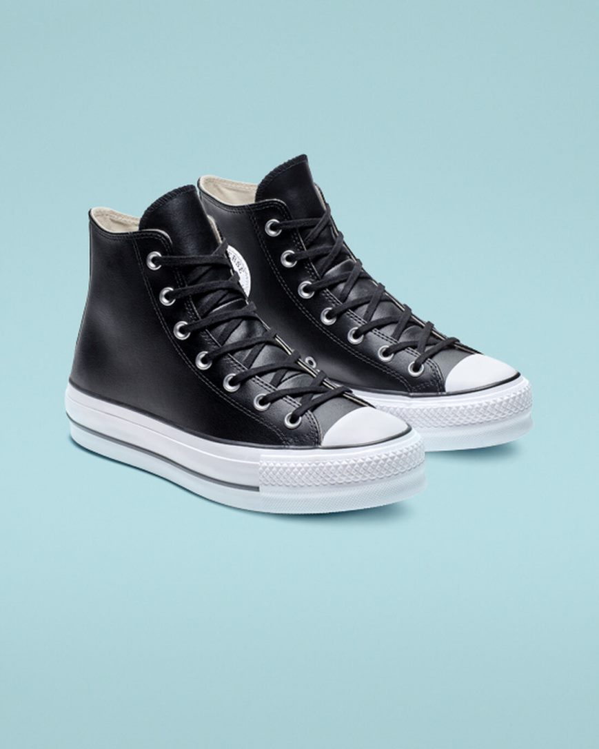 Zapatos Plataforma Converse Chuck Taylor All Star Lift Cuero Altas Mujer Negras Blancas | PE 5P408W